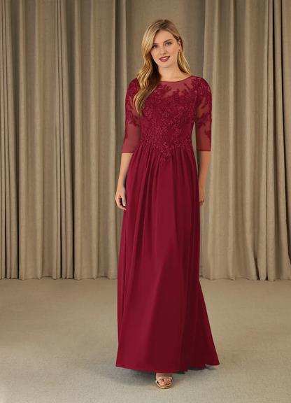 A-shaped spoon lace chiffon and floor length mother of the bride dress