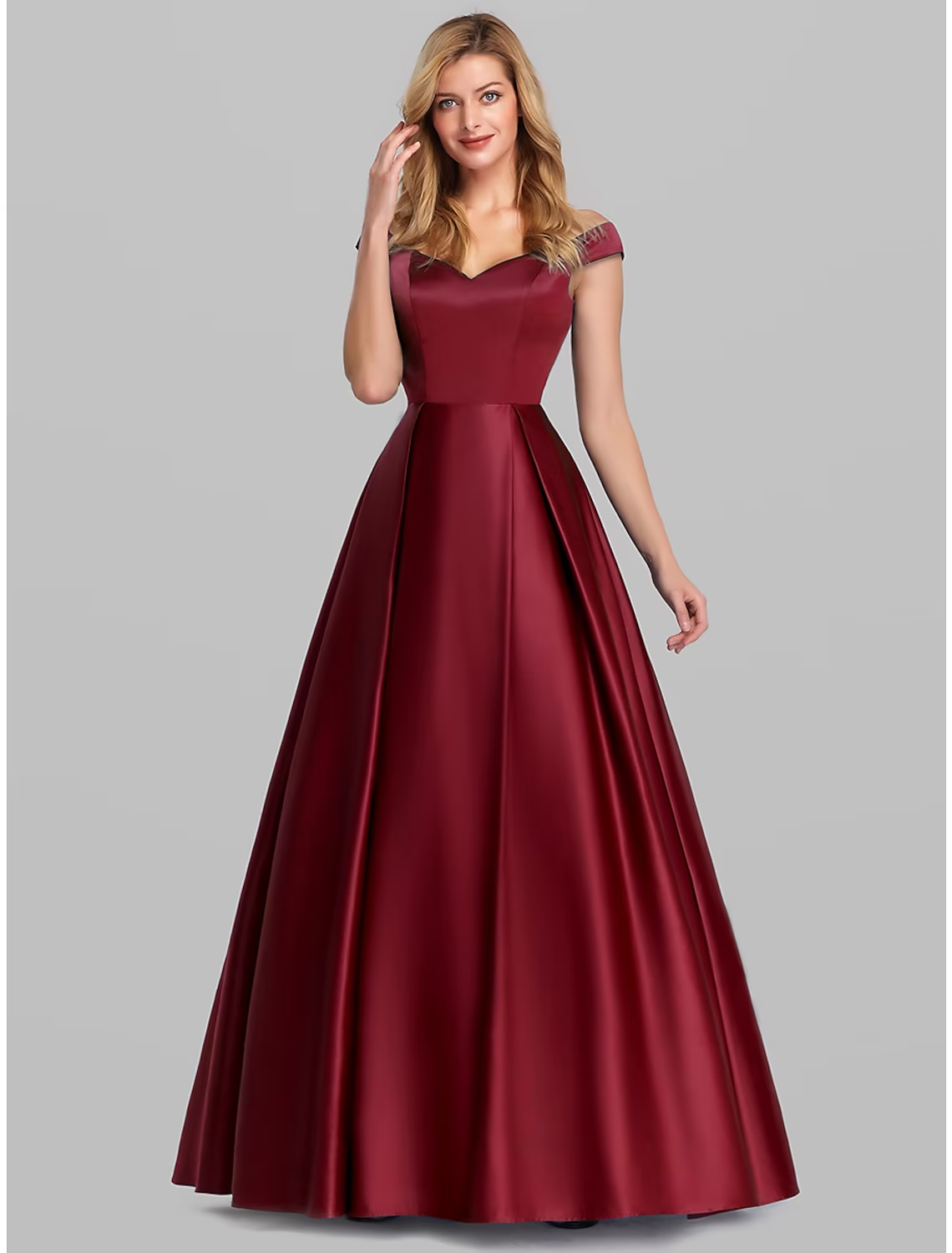 Ball Gown Elegant Quinceanera Prom Birthday Dress Off Shoulder Short Sleeve Floor Length Satin with Pleats