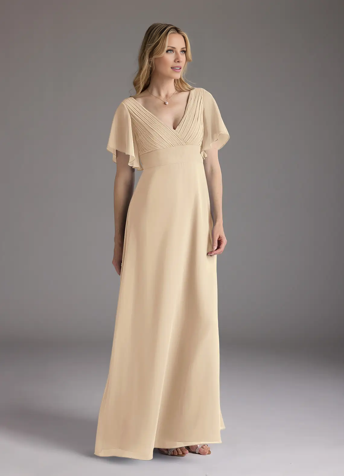 A-line V-neck evening gown pleated chiffon mothers of the bride dresses