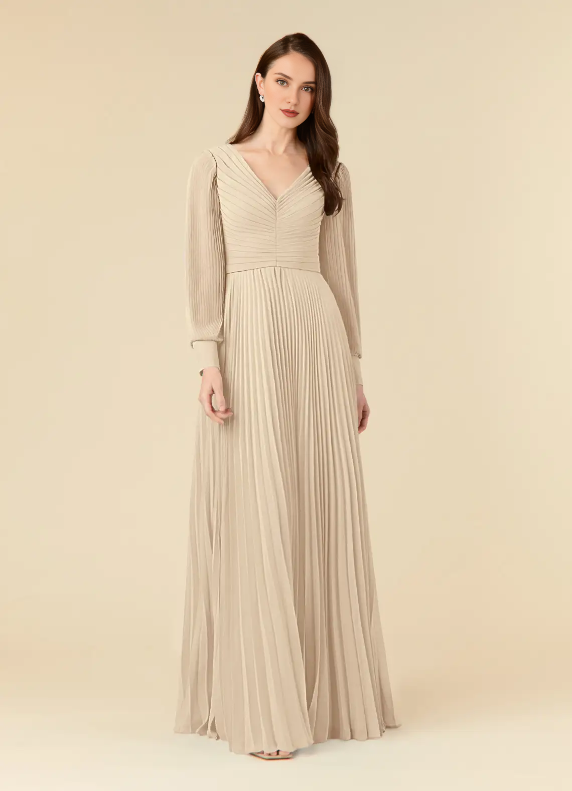 A-line pleated chiffon and ground length mother of the bride dress