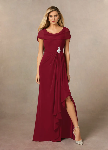 A-line side slit chiffon and floor length mother of the bride dress