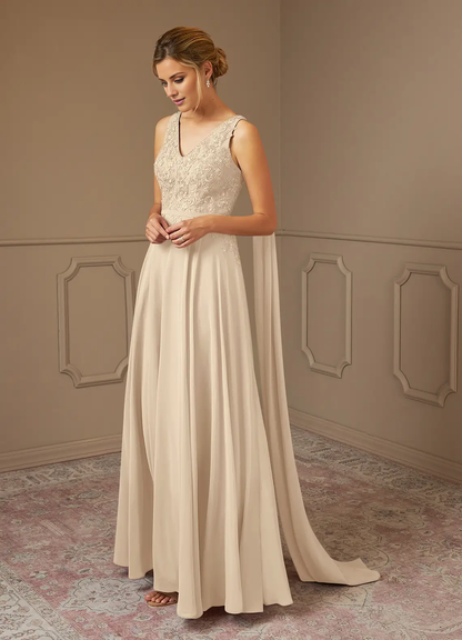 A-line sequined chiffon and ground length mothers of the bride dresses