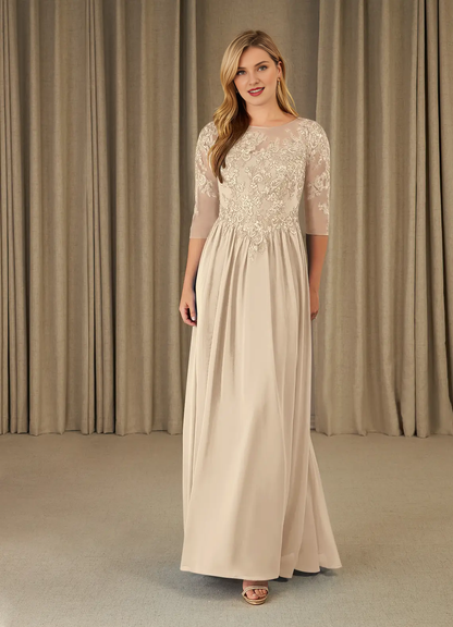 A-shaped spoon lace chiffon and floor length mother of the bride dress