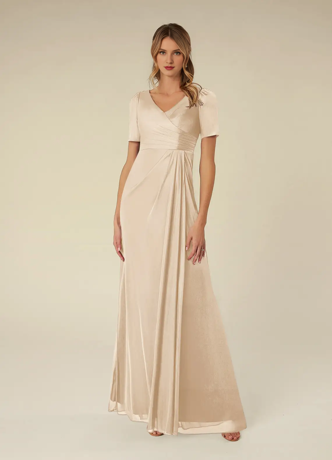 A-line pleated mesh dress and floor length mother of the bride dress