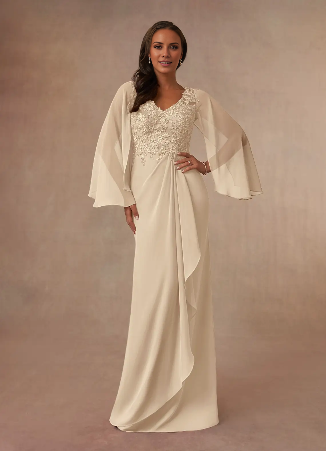 Tail tail evening gown V-neck lace chiffon mothers of the bride dresses