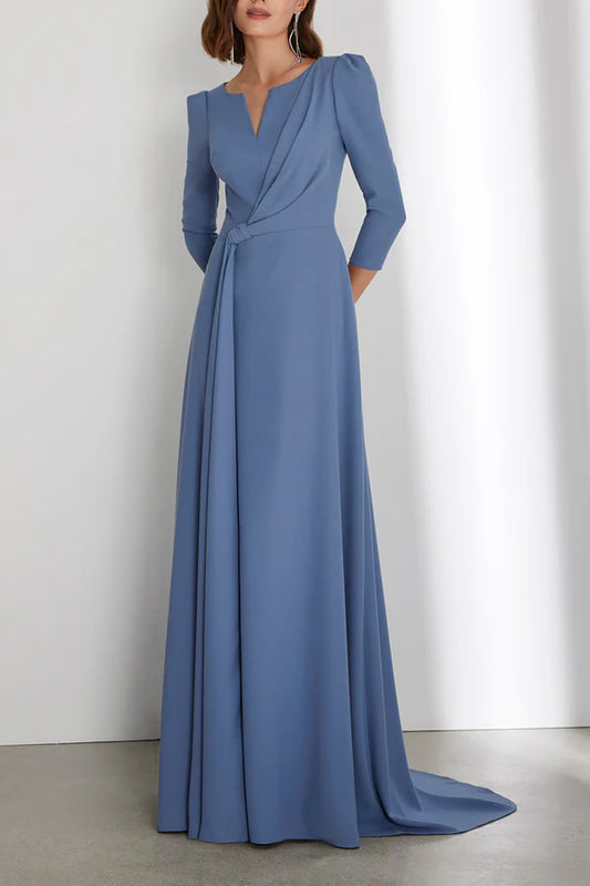 Minimalist A-line 3/4 sleeve imperial drag tail mother of the bride dress