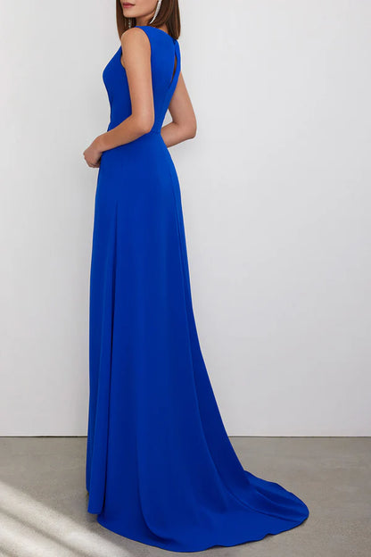 Minimalist casual A-line V-neck sleeveless side slit mother of the bride dress