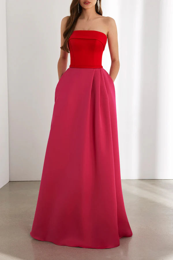 A-shaped strapless imperial pocket mother of the bride dress