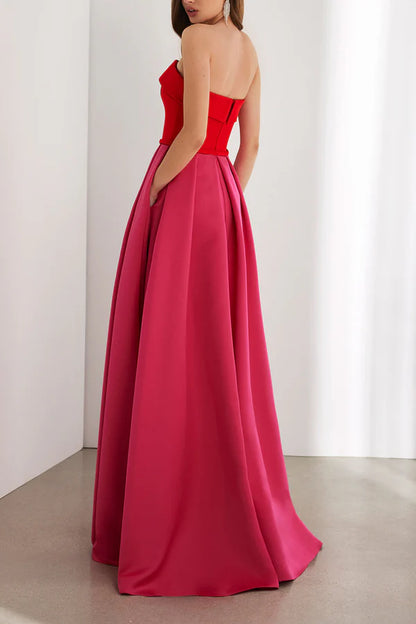 A-shaped strapless imperial pocket mother of the bride dress