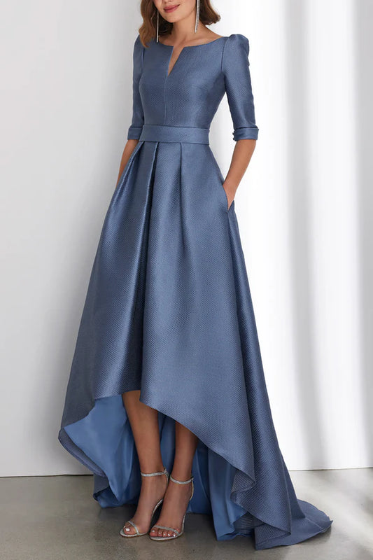 Unique A-shaped high and low half sleeve pockets mother of the bride dress