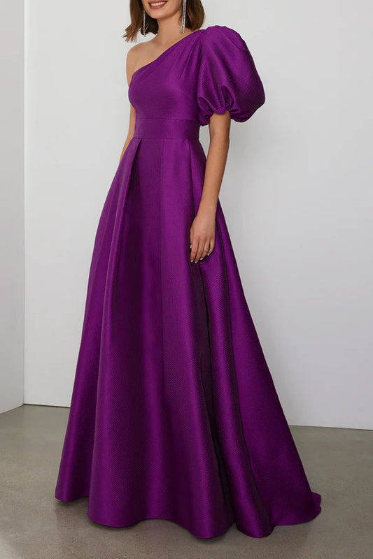 A-shaped One Shoulder Bubble Sleeves Empire Satin Mother of the bride dress