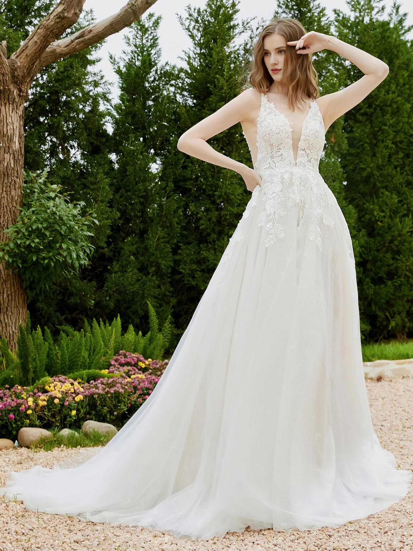 Tattoo V-neck thin shoulder strap wedding dress