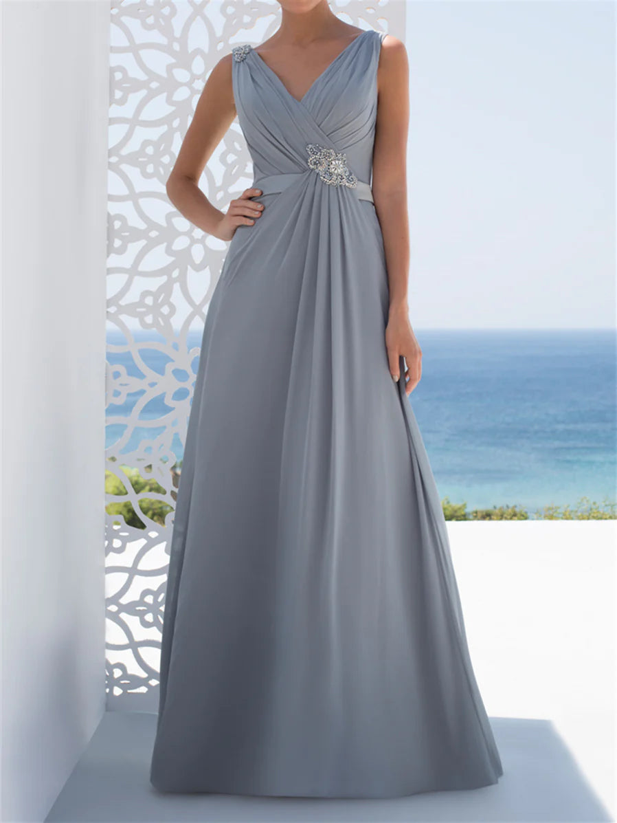 A-line/Princess V-neck to floor length mother of the bride dress