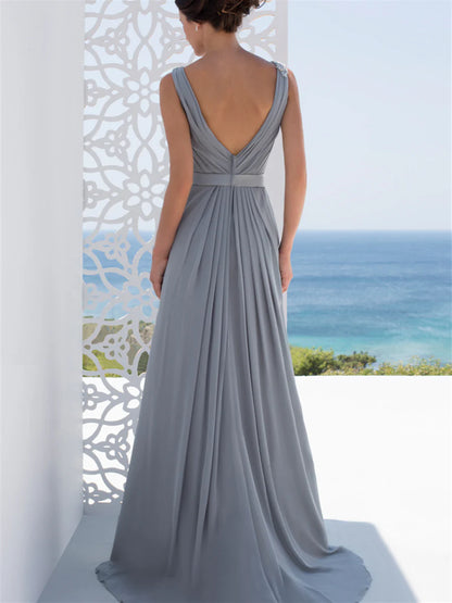 A-line/Princess V-neck to floor length mother of the bride dress