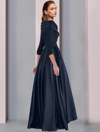 A-Line Mother of the Bride Dress Elegant High Low Sweet Strap Asymmetrical Satin Sleeve with Pleat