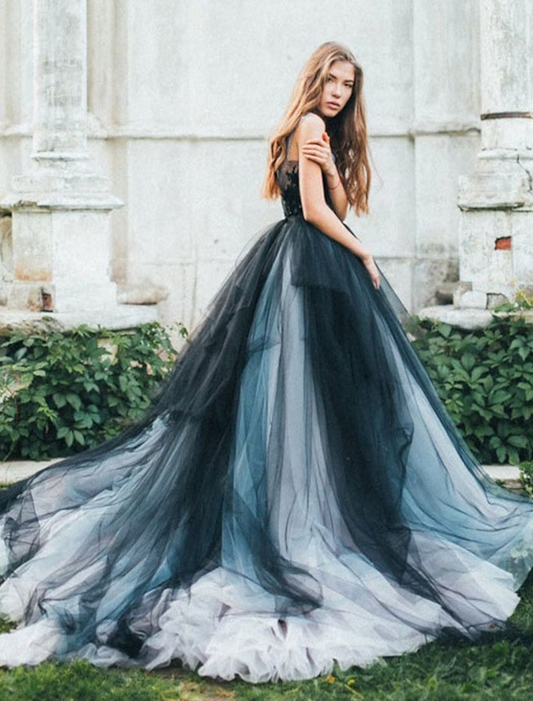 Ball Gown Evening Gown Color Block Dress Engagement Sleeveless V Neck Tulle V Back with Pleats Appliques