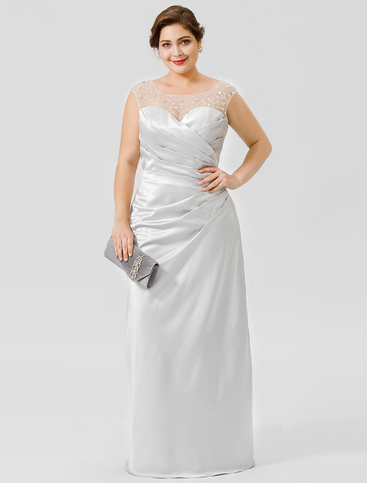 Mother of the Bride Dress Classic Timeless Elegant Luxurious Plus Size Floor Length Satin Sleeveless No with Pleats Crystal