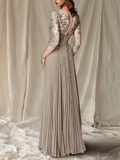 A-line/Princess V-neck to floor length mother of the bride dress