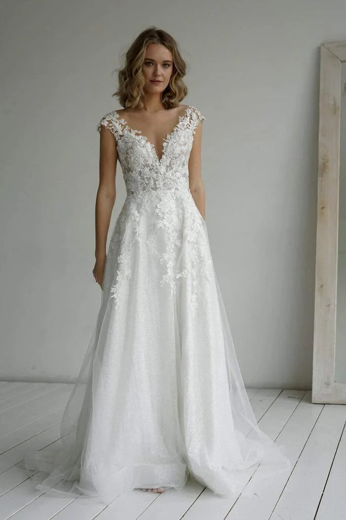 Noble A-line elegant and sparkling fabric sweet and ground length wedding dress