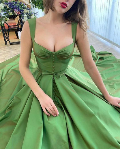 Sweet A-shaped Sweetheart Green Split Ball Dress with Pocket Evening Dress