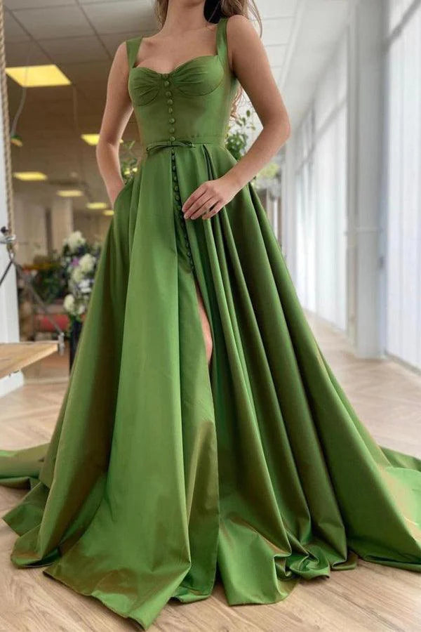 Sweet A-shaped Sweetheart Green Split Ball Dress with Pocket Evening Dress