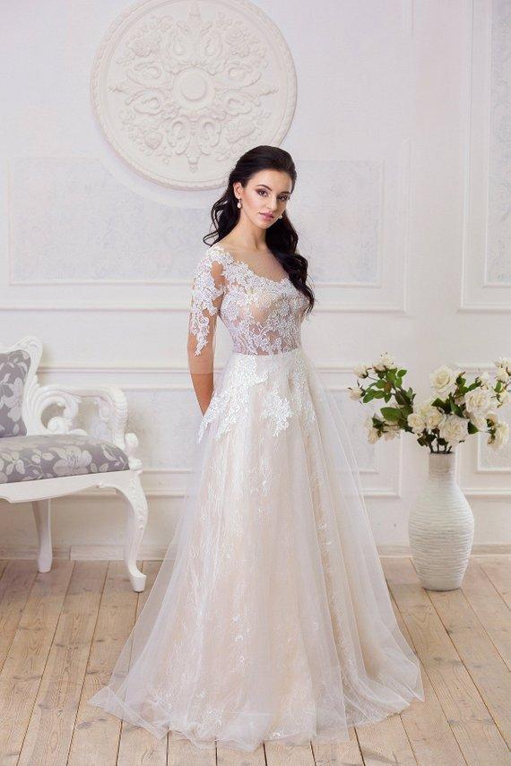 A Line Half Sleeve Lace Appliques Wedding Dresses Sweetheart Wedding Gowns