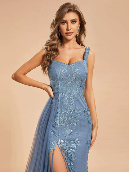 Custom Size Sleevleless Embroidery Sequin A-Line Prom Dress with Tulle Cover