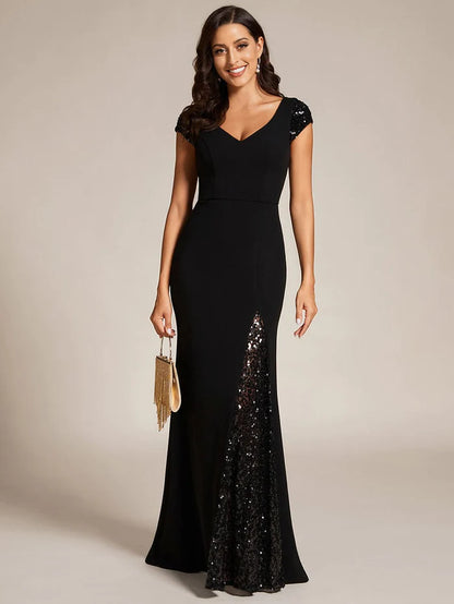 Custom Size Sequin Deep V Trail Sequin Fashion Evening Dress