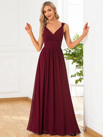 Sleeveless Chiffon Tie Waist A-Line Evening Dress