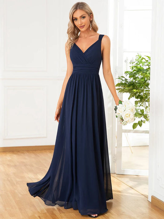 Sleeveless Chiffon Tie Waist A-Line Evening Dress