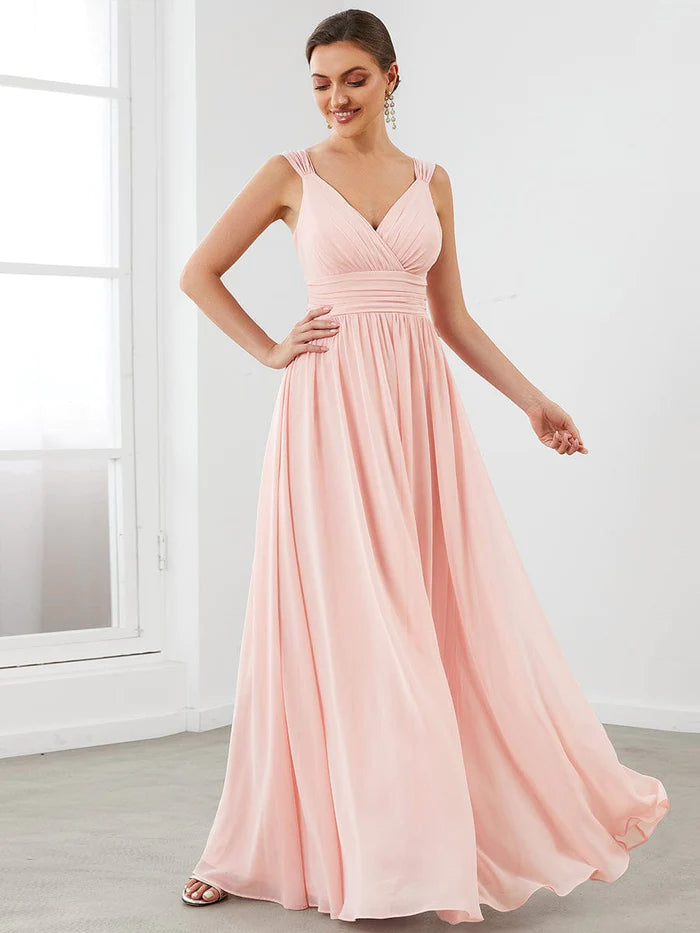 Sleeveless Chiffon Tie Waist A-Line Evening Dress