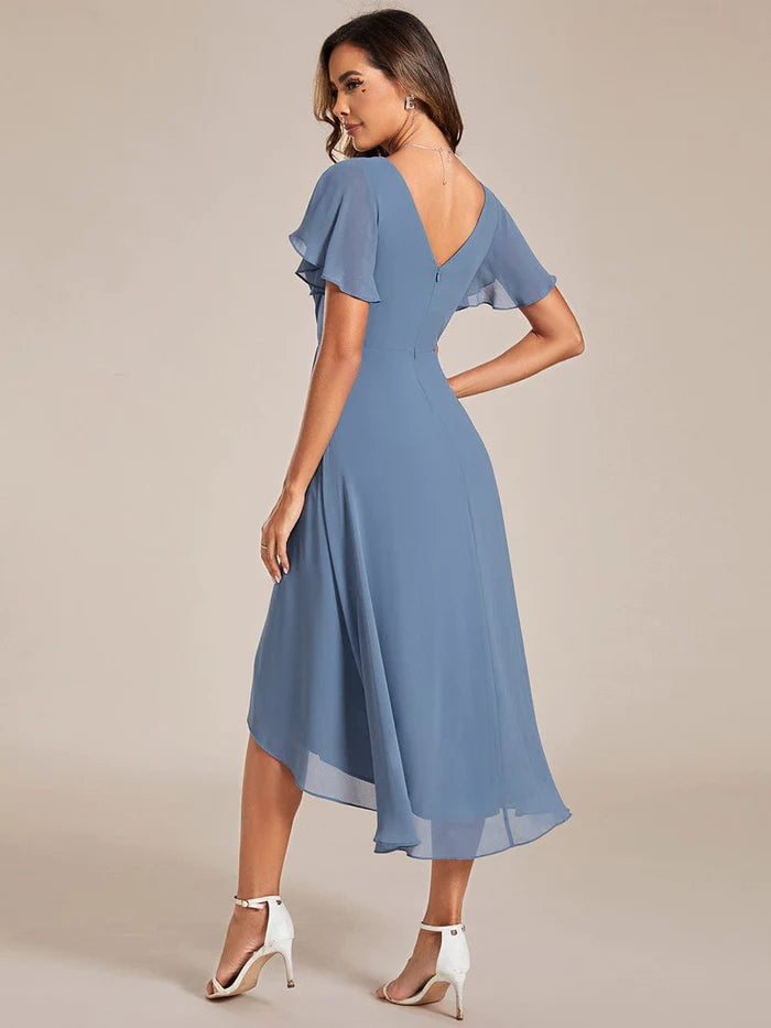 Square Neck Chiffon Asymmetrical Ruffle Dresses Lavender