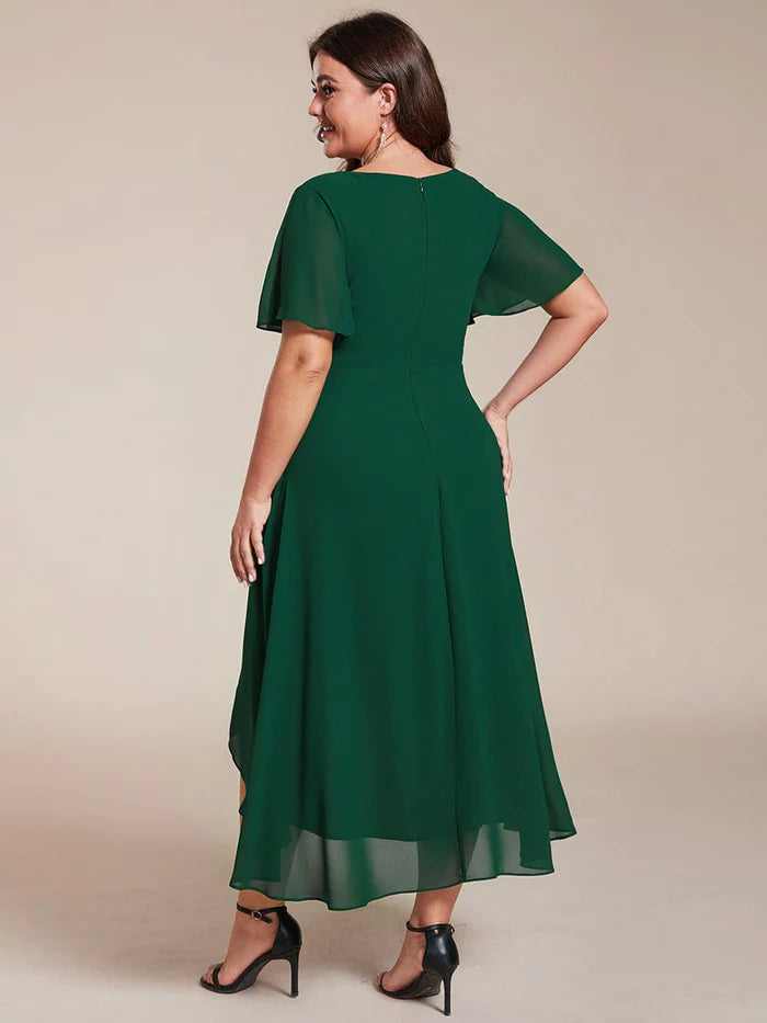 Cross Pleated Bodice Short Chiffon Dresses Sage Plus Size main image 1