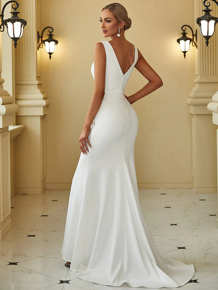 Bodycon Sleeveless High Neck Low Back Fishtail Wedding Dress