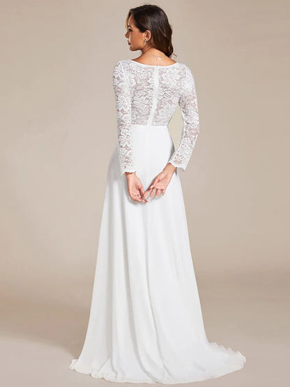 Lace Long Sleeves Eyelash Edge Bodycon Mermaid Chiffon Wedding Dress