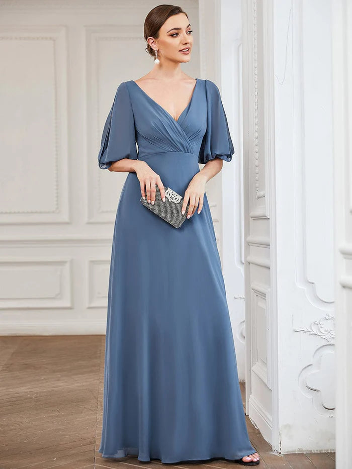 Chiffon V Neck Corset Pleated Mother of the Bride Dresses main image 1