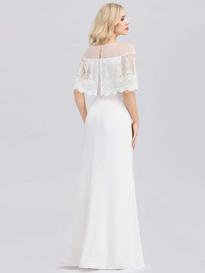 Sweetheart Illusion Neckline Wedding Dress With Ruffle Sleeves