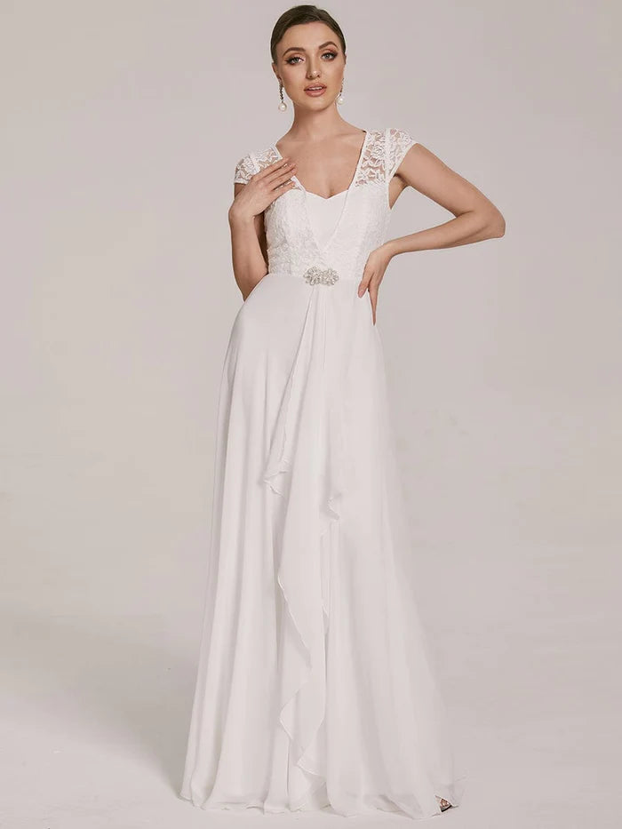 Sweetheart Floral Lace Cap Sleeve Wedding Guest Dress