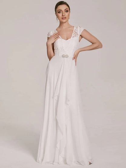 Sweetheart Floral Lace Cap Sleeve Wedding Guest Dress