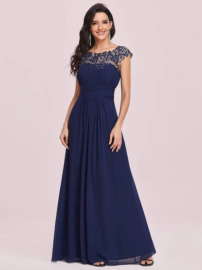 Elegant Maxi Long Lace Bridesmaid Dress with Cap Sleeve