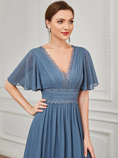 Lace A-Line Short Sleeve Chiffon Bridesmaid Dress