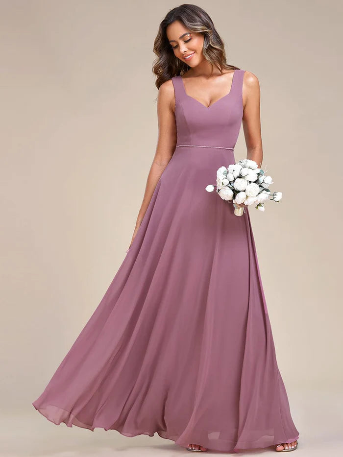 Sweetheart Chiffon Sleeveless Bridesmaid Dress with Back Hollow Out