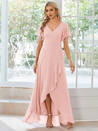 Charming Chiffon Bridesmaid Dress with Lotus Leaf Hemline