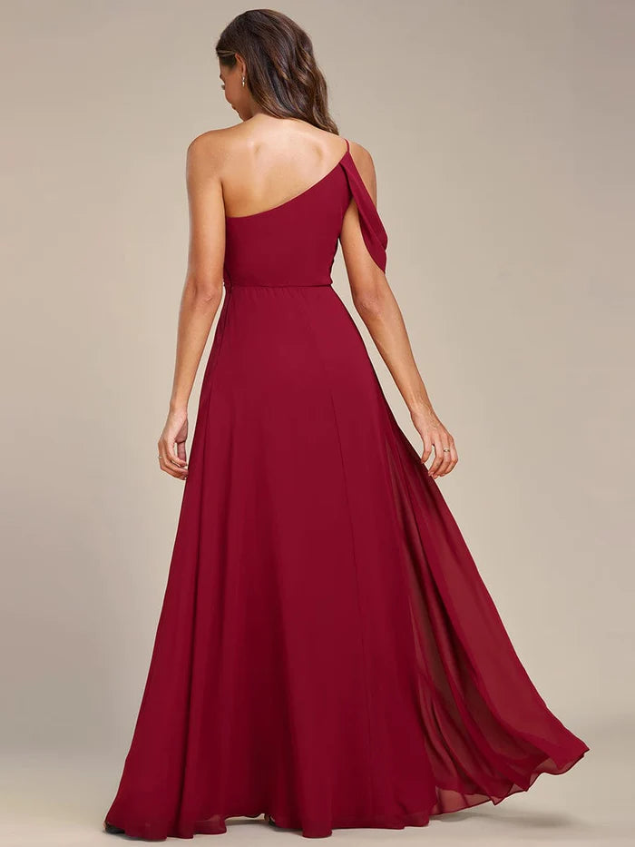 Asymmetrical One-Shoulder Sleeveless Chiffon Bridesmaid Dress