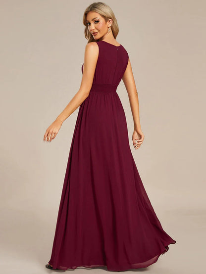 Simple Sleeveless A-line Chiffon Bridesmaid Dress with Hollow Out Detail