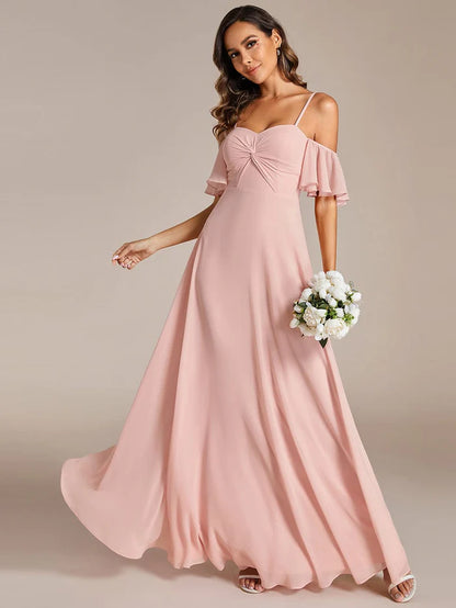 Spaghetti Strap Sweetheart Chiffon A-line Bridesmaid Dress with Knot