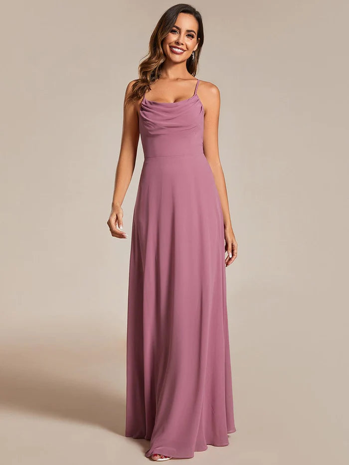 Flowy Back Criss-Cross Swing Collar Sleeveless A-Line Bridesmaid Dress