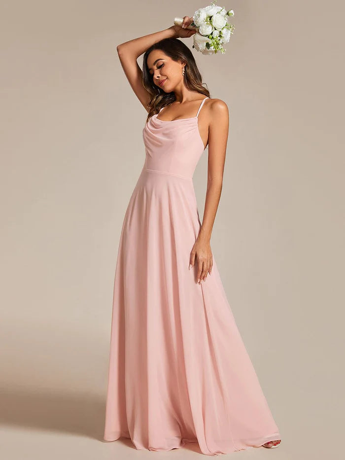 Flowy Back Criss-Cross Swing Collar Sleeveless A-Line Bridesmaid Dress