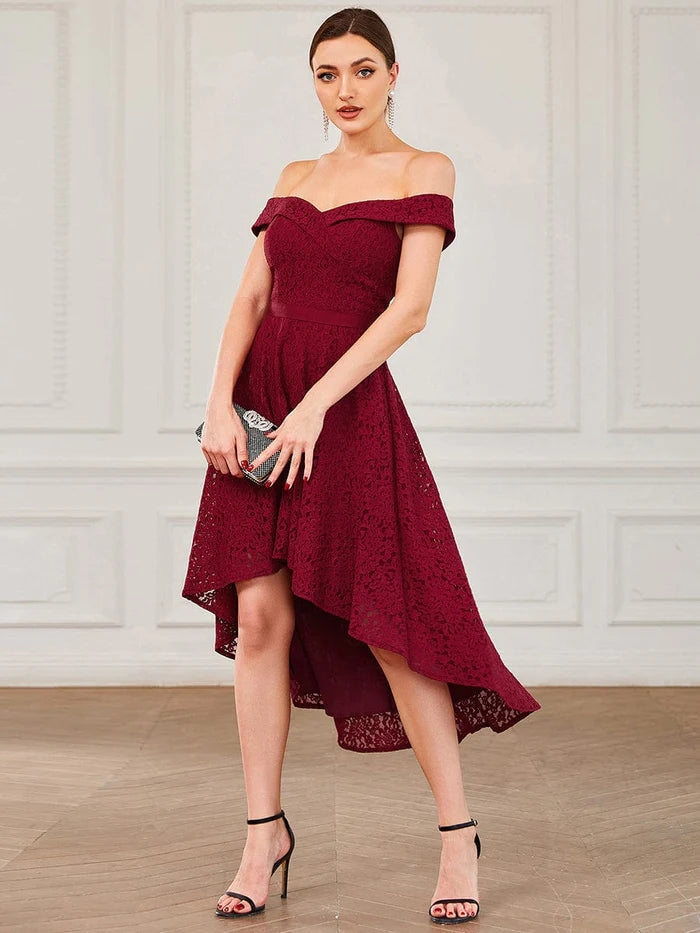 Off Shoulder Sweetheart High-Low Bridesmaid Dress