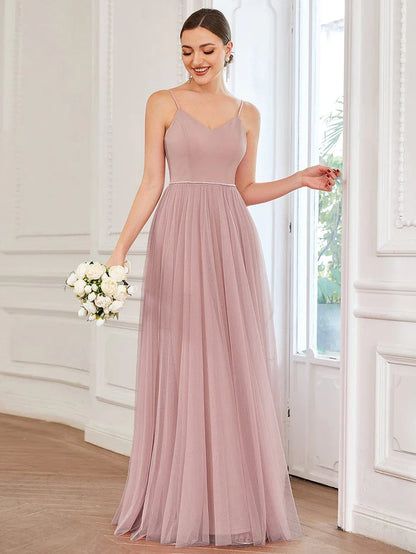 Sweetheart Spaghetti Strap A-Line Tulle Bridesmaid Dress